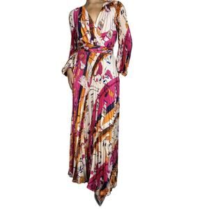 Purification Garcia Maxi Pleated Dress Bright Colors Sz Medium